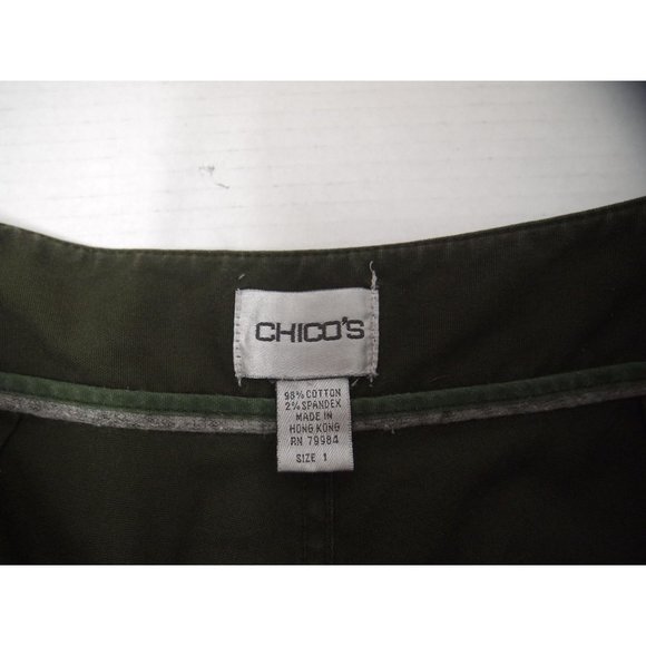 Chicos Womens Chino Pants 1/M Olive Green 5 Pocket Bootcut High Waisted Career - Picture 4 of 5